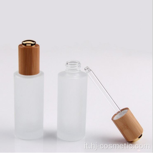 Flacone contagocce da 30 grammi contenitori per cosmetici all&#39;ingrosso crema viso glassato in vetro trasparente Vaso con coperchio in bambù